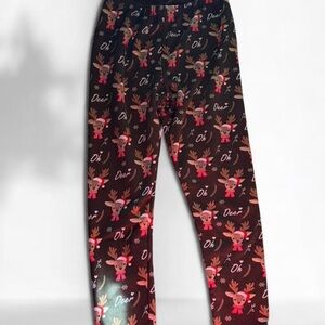 Cozy Brown Fleece Reindeer print Leggings